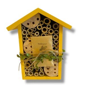 Wooden Bee Hotel With Pollinator Seed Blend Yellow